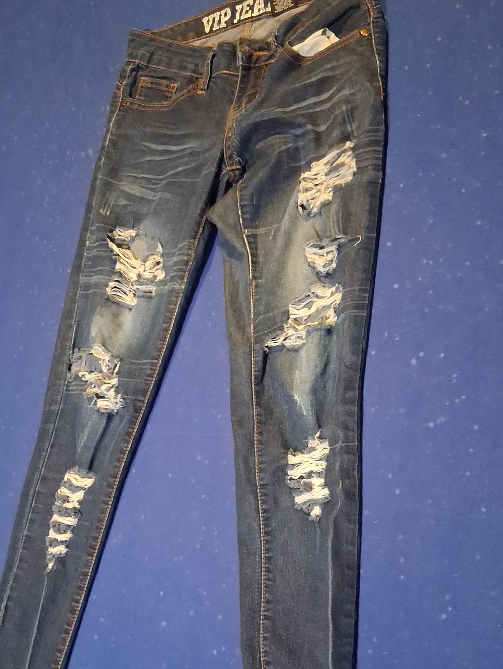 VIP Women's Distressed Skinny Jeans in Dark Blue Denim